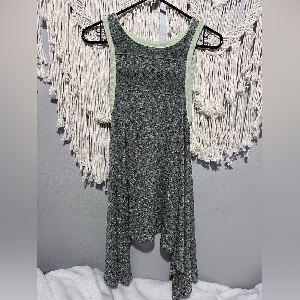 We the free Sleeveless Heathered Gray Tank with Light Green Trim